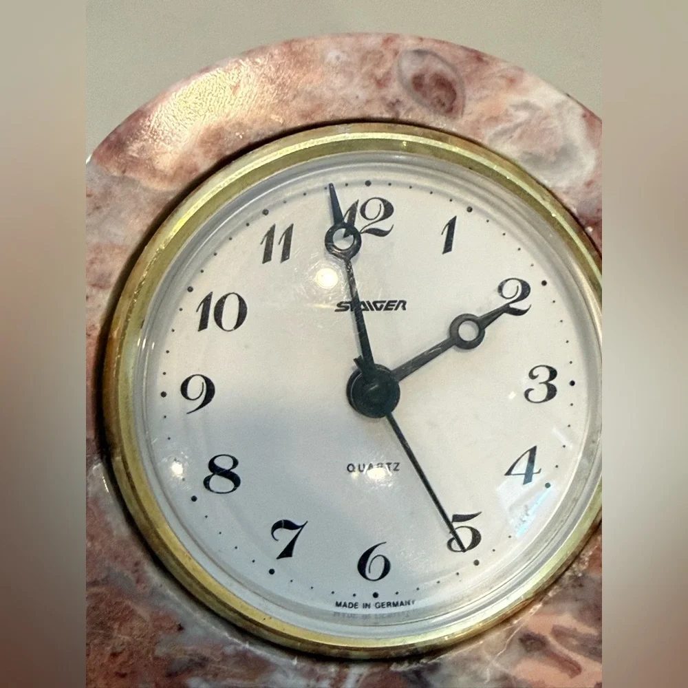Vintage PINK GENUINE MARBLE STONE‎ DESK TOP/TABLE CLOCK  Steiger Quartz Germany
